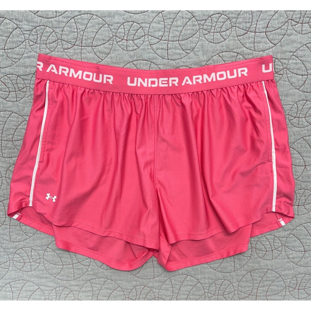 Under Armour Athletic Shorts Pink Logo Side Stripe / Womens 2X